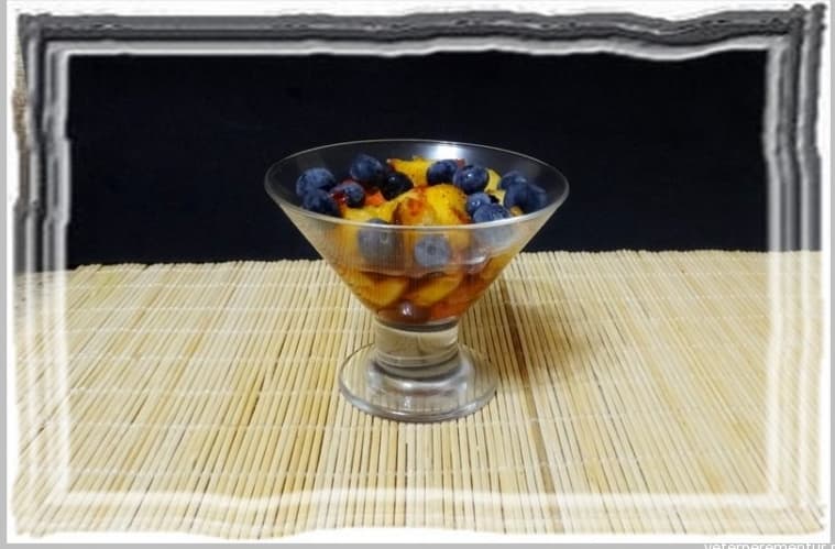 Fruit salad with peaches and blueberries