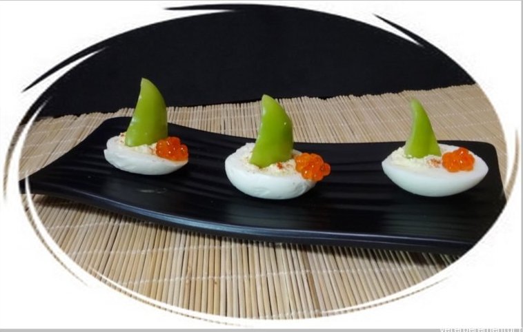 Egg boats with red caviar