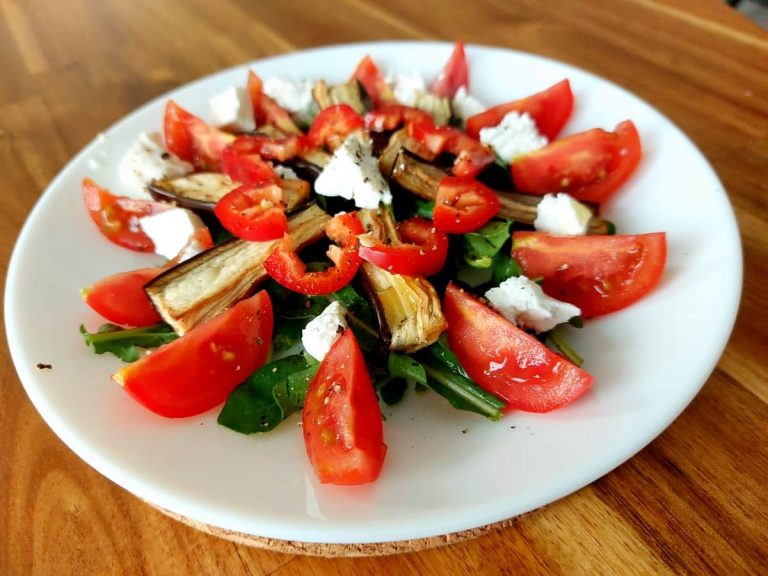 Eggplant arugula feta salad